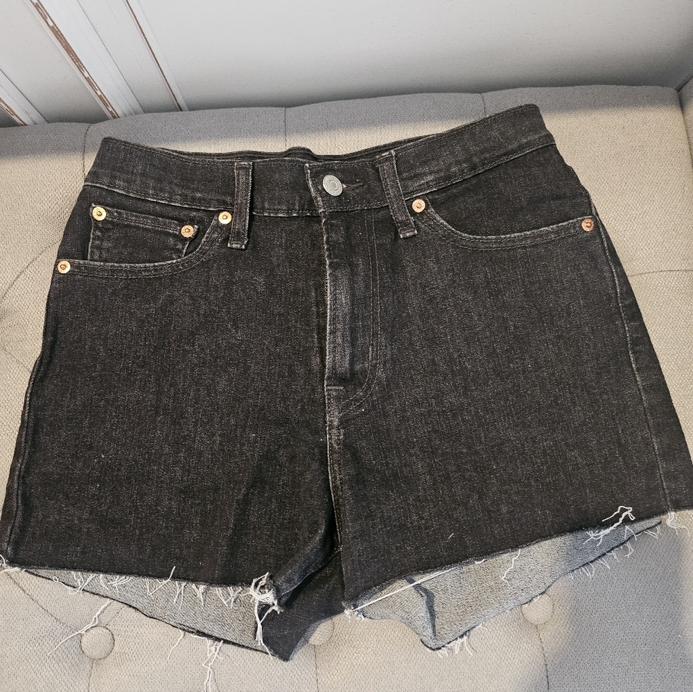 Levis High-Rise Black Denim Cutoff Shorts